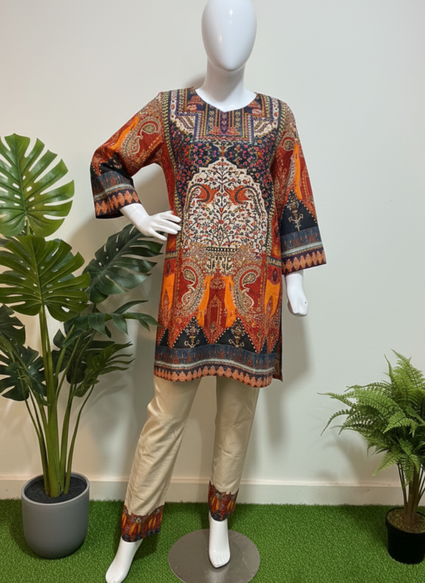 FANCY 2 PIECE PRINTED KURTA WITH MIRROR WORK