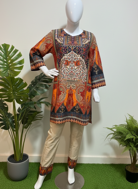 FANCY 2 PIECE PRINTED KURTA WITH MIRROR WORK