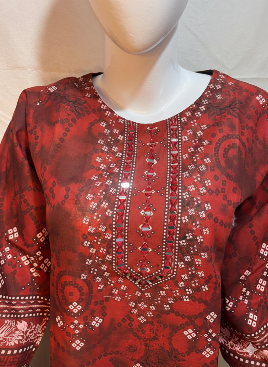2 PIECE MAROON SUIT WITH MIRROR WORK