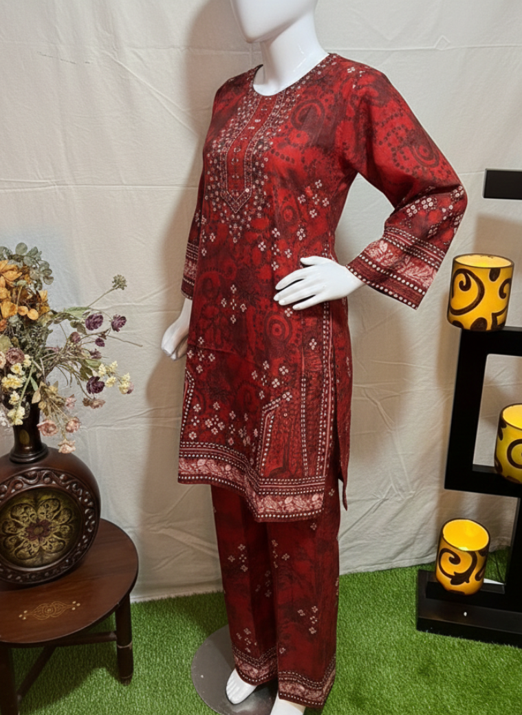 2 PIECE MAROON SUIT WITH MIRROR WORK