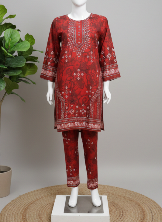 2 PIECE MAROON SUIT WITH MIRROR WORK