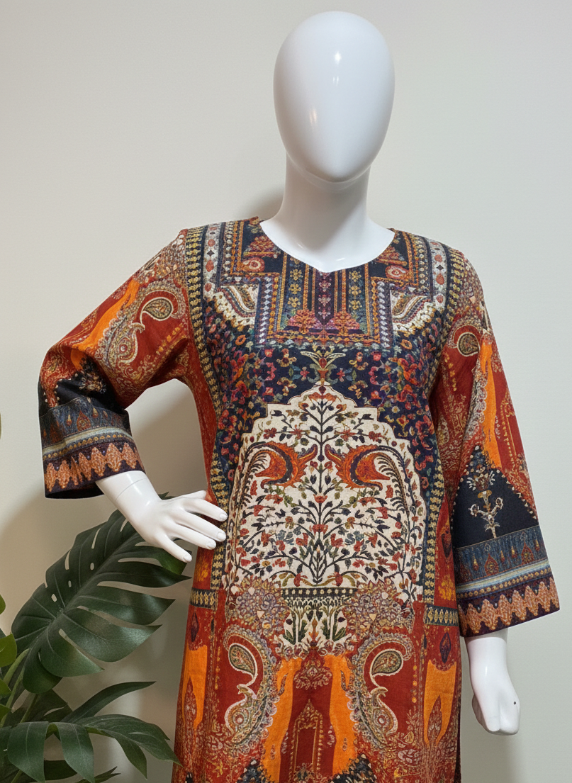 FANCY 2 PIECE PRINTED KURTA WITH MIRROR WORK